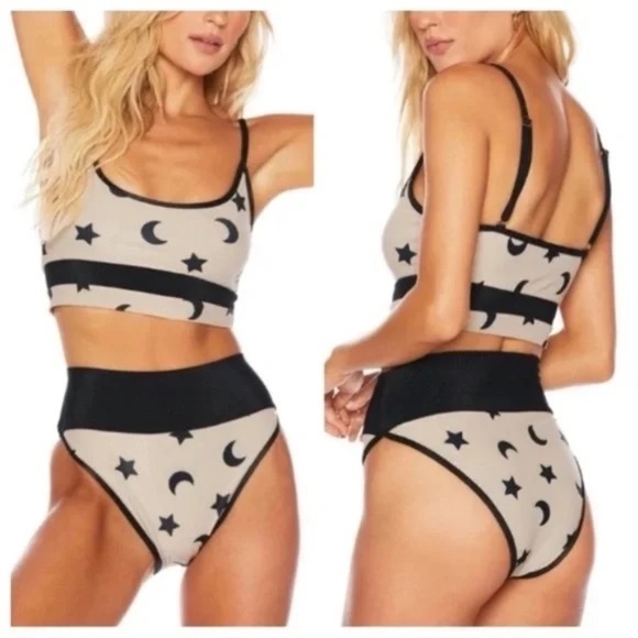 New! Beach Riot Emmy Bottom Taupe Moon & Stars 45545 - Picture 1 of 10